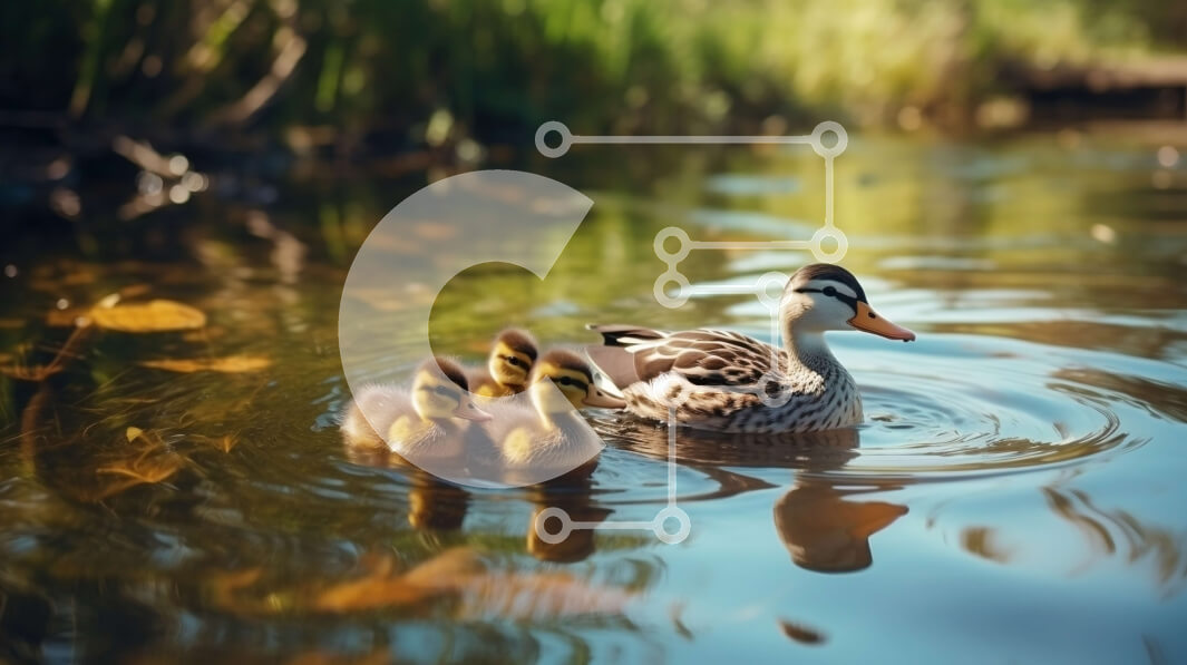 Intra Συλλεκτικό Ξύλινο Παζλ Plywood  4mm - Μητέρα πάπια και παπάκια που κολυμπούν σε ήρεμα νερά Σε Ξύλινο Κουτί - Διαστάσεις: 10x10 cm – 25 κομμάτια