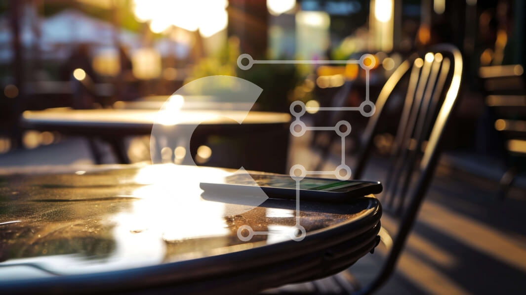 Intra Συλλεκτικό Ξύλινο Παζλ Plywood  4mm - Κινητό τηλέφωνο σε τραπέζι εξωτερικού χώρου στον ήλιο που δύει Σε Ξύλινο Κουτί - Διαστάσεις Puzzle: 10x10 cm – 25 κομμάτια