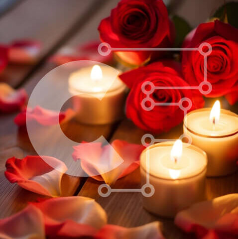 Intra Συλλεκτικό Ξύλινο Παζλ Plywood  4mm - Ρομαντικά κόκκινα τριαντάφυλλα και κεριά σε ένα ξύλινο τραπέζι Σε Ξύλινο Κουτί - Διαστάσεις Puzzle: 10x10 cm – 25 κομμάτια - Image 1