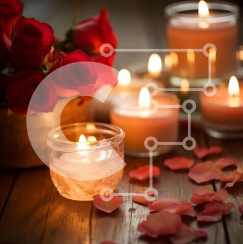 Intra Συλλεκτικό Ξύλινο Παζλ Plywood 4mm - Ρομαντικό δείπνο υπό το φως των κεριών σε ένα ξύλινο τραπέζι με κόκκινα τριαντάφυλλα Σε Ξύλινο Κουτί - Διαστάσεις Puzzle: 10x10 cm – 25 κομμάτια - Image 1