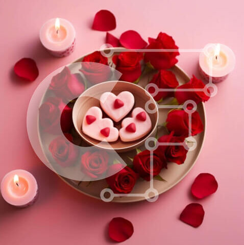 Intra Συλλεκτικό Ξύλινο Παζλ Plywood  4mm - Πιάτο του Αγίου Βαλεντίνου με κόκκινα τριαντάφυλλα, κεριά και μπισκότα σε σχήμα καρδιάς Σε Ξύλινο Κουτί - Διαστάσεις: 10x10 cm – 25 κομμάτια - Image 1