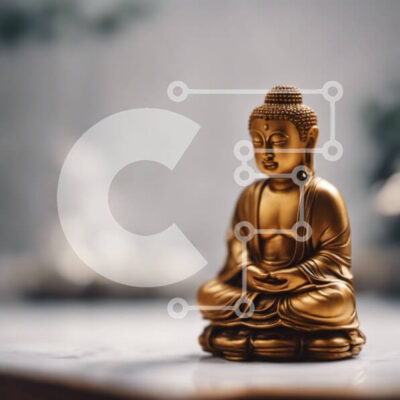 Intra Συλλεκτικό Ξύλινο Παζλ Plywood  4mm - Καθιστό άγαλμα του Βούδα σε χρυσό σε μαρμάρινη επιφάνεια Σε Ξύλινο Κουτί - Διαστάσεις Puzzle: 10x10 cm – 25 κομμάτια - Image 1