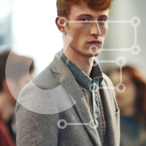 Intra Συλλεκτικό Ξύλινο Παζλ Plywood  4mm - Πορτρέτο ενός νεαρού άνδρα με γκρι κοστούμι και λευκό πουκάμισο που φαίνεται σοβαρός Σε Ξύλινο Κουτί - Διαστάσεις Puzzle: 10x10 cm – 25 κομμάτια