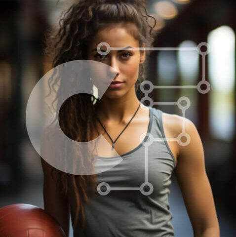 Intra Συλλεκτικό Ξύλινο Παζλ Plywood  4mm - Νεαρή γυναίκα που παίζει μπάσκετ στο κλειστό γήπεδο Σε Ξύλινο Κουτί - Διαστάσεις Puzzle: 10x10 cm – 25 κομμάτια - Image 1