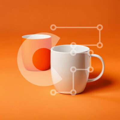 Intra Συλλεκτικό Ξύλινο Παζλ Plywood  4mm - Κομψές λευκές κούπες σε ζωντανό πορτοκαλί φόντο Σε Ξύλινο Κουτί - Διαστάσεις: 10x10 cm – 25 κομμάτια - Image 1