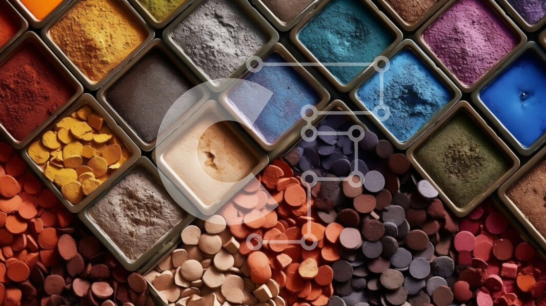 Intra Συλλεκτικό Ξύλινο Παζλ Plywood  4mm - Πολύχρωμες χρωστικές ουσίες ή πούδρες διατεταγμένες σε μοτίβο πλέγματος - εικόνα από κοντά Σε Ξύλινο Κουτί - Διαστάσεις Puzzle: 10x10 cm – 25 κομμάτια