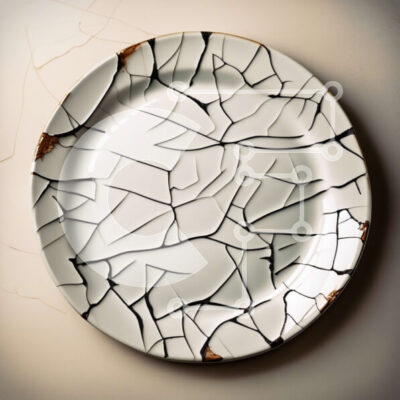 Intra Συλλεκτικό Ξύλινο Παζλ Plywood  4mm - Ραγισμένο λευκό πιάτο - Όμορφη εικόνα ενός κατεστραμμένου πιάτου Σε Ξύλινο Κουτί - Διαστάσεις: 10x10 cm – 25 κομμάτια - Image 1