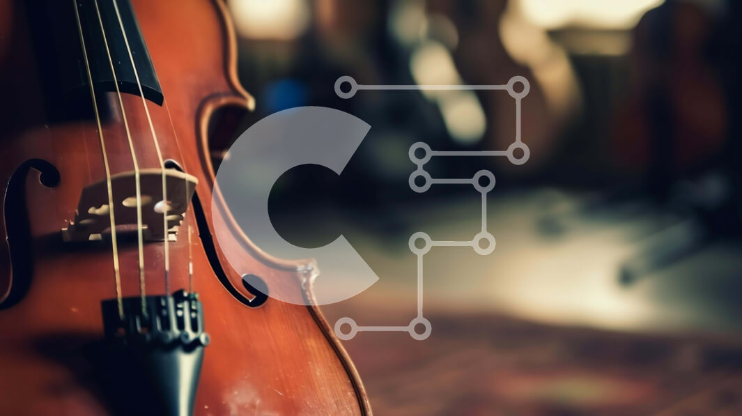 Intra Συλλεκτικό Ξύλινο Παζλ Plywood  4mm - Κοντινό πλάνο παλιού βιολιού με μουσικά όργανα στο παρασκήνιο Σε Ξύλινο Κουτί - Διαστάσεις: 10x10 cm – 25 κομμάτια