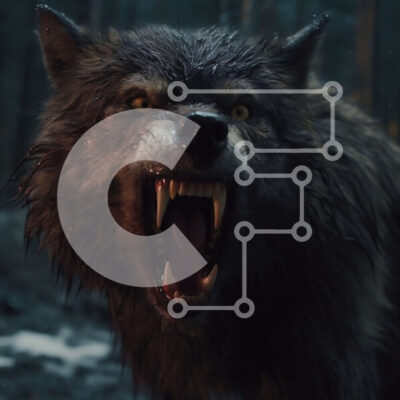 Intra Συλλεκτικό Ξύλινο Παζλ Plywood  4mm - Απειλητικός γκρίζος λύκος με λαμπερά κίτρινα μάτια στο σκοτεινό δάσος Σε Ξύλινο Κουτί - Διαστάσεις: 10x10 cm – 25 κομμάτια - Image 1