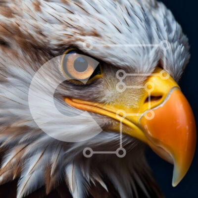 Intra Συλλεκτικό Ξύλινο Παζλ Plywood  4mm - Εκπληκτική εικόνα από κοντά του κεφαλιού του αετού με κίτρινο ράμφος και μπλε μάτια Σε Ξύλινο Κουτί - Διαστάσεις: 10x10 cm – 25 κομμάτια - Image 1