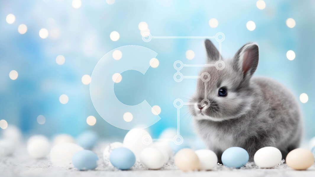 Intra Συλλεκτικό Ξύλινο Παζλ Plywood  4mm - Πασχαλινό λαγουδάκι με μπλε και άσπρα πασχαλινά αυγά και ανοιξιάτικα στολίδια Σε Ξύλινο Κουτί - Διαστάσεις Puzzle: 10x10 cm – 25 κομμάτια