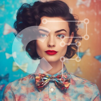 Intra Συλλεκτικό Ξύλινο Παζλ Plywood  4mm - Πολύχρωμο πορτρέτο νεαρής γυναίκας με σγουρά καστανά μαλλιά και παπιγιόν Σε Ξύλινο Κουτί - Διαστάσεις Puzzle: 10x10 cm – 25 κομμάτια - Image 1