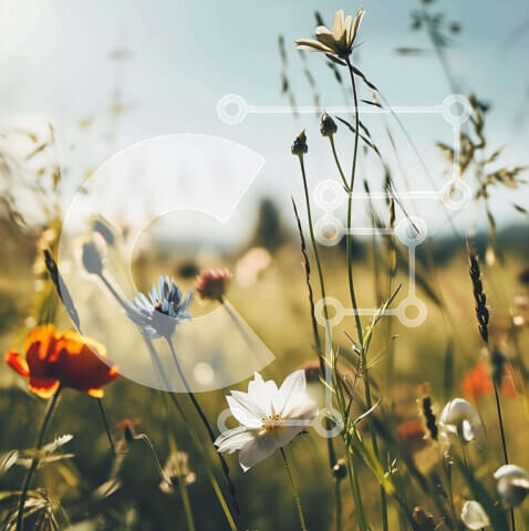 Intra Συλλεκτικό Ξύλινο Παζλ Plywood 4mm - Πεδίο με αγριολούλουδα με μαργαρίτες, ηλίανθους και ασφόδελους Σε Ξύλινο Κουτί - Διαστάσεις: 10x10 cm – 25 κομμάτια - Image 1