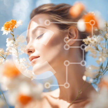 Intra Συλλεκτικό Ξύλινο Παζλ Plywood  4mm - Γυναίκα που περιβάλλεται από λευκά και πορτοκαλί λουλούδια Σε Ξύλινο Κουτί - Διαστάσεις Puzzle: 10x10 cm – 25 κομμάτια - Image 1