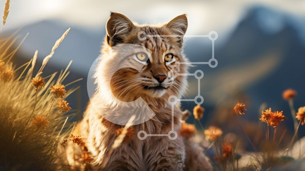 Intra Συλλεκτικό Ξύλινο Παζλ Plywood  4mm - Λυγξ στο χωράφι με ψηλό γρασίδι και αγριολούλουδα Σε Ξύλινο Κουτί - Διαστάσεις: 10x10 cm – 25 κομμάτια