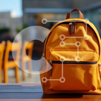 Intra Συλλεκτικό Ξύλινο Παζλ Plywood  4mm - Κίτρινο σακίδιο πλάτης σε ξύλινο τραπέζι με υπαίθριο κάθισμα Σε Ξύλινο Κουτί - Διαστάσεις Puzzle: 10x10 cm – 25 κομμάτια - Image 1