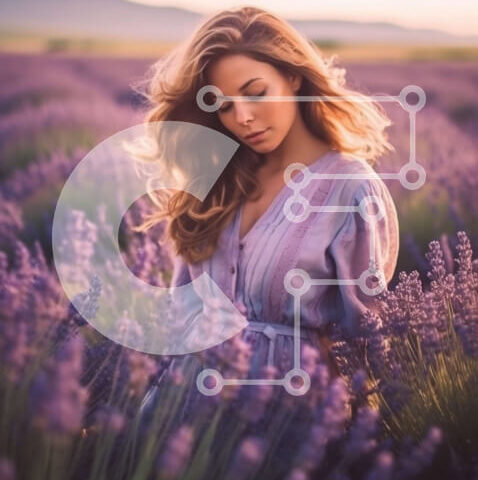 Intra Συλλεκτικό Ξύλινο Παζλ Plywood  4mm - Εκπληκτική εικόνα μιας γυναίκας που απολαμβάνει το ηλιοβασίλεμα σε ένα χωράφι με λεβάντα Σε Ξύλινο Κουτί - Διαστάσεις: 10x10 cm – 25 κομμάτια - Image 1