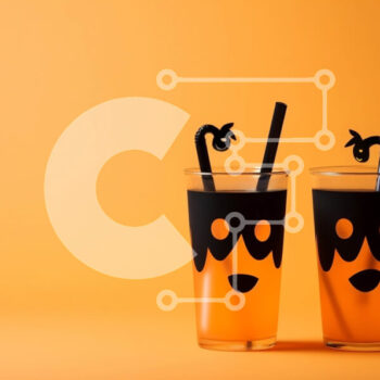 Intra Συλλεκτικό Ξύλινο Παζλ Plywood  4mm - Ποτά με θέμα το Halloween με καλαμάκια σε σχήμα φαντάσματος σε πορτοκαλί φόντο Σε Ξύλινο Κουτί - Διαστάσεις Puzzle: 10x10 cm – 25 κομμάτια - Image 1