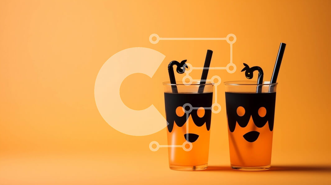 Intra Συλλεκτικό Ξύλινο Παζλ Plywood  4mm - Ποτά με θέμα το Halloween με καλαμάκια σε σχήμα φαντάσματος σε πορτοκαλί φόντο Σε Ξύλινο Κουτί - Διαστάσεις Puzzle: 10x10 cm – 25 κομμάτια