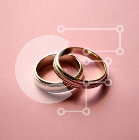 Intra Συλλεκτικό Ξύλινο Παζλ Plywood  4mm - Εκπληκτική εικόνα δύο χρυσών βέρες σε ροζ φόντο Σε Ξύλινο Κουτί - Διαστάσεις Puzzle: 10x10 cm – 25 κομμάτια - Image 1