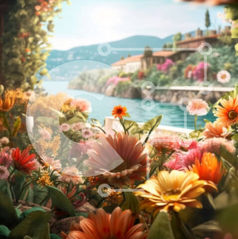 Intra Συλλεκτικό Ξύλινο Παζλ Plywood 4mm - Όμορφος κήπος με πολύχρωμα λουλούδια και θέα στη λίμνη Σε Ξύλινο Κουτί - Διαστάσεις Puzzle: 10x10 cm – 25 κομμάτια - Image 1