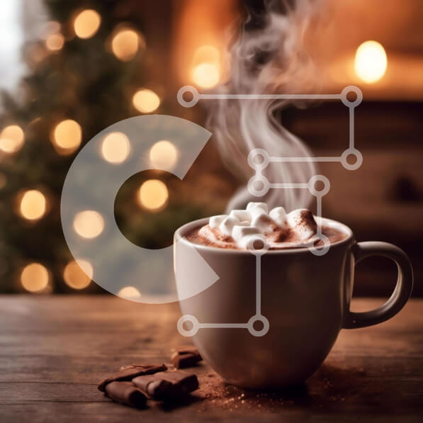 Intra Συλλεκτικό Ξύλινο Παζλ Plywood  4mm - Ζεστό κακάο με Marshmallows και χριστουγεννιάτικο δέντρο Σε Ξύλινο Κουτί - Διαστάσεις: 10x10 cm – 25 κομμάτια