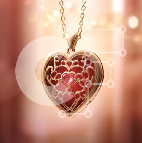 Intra Συλλεκτικό Ξύλινο Παζλ Plywood  4mm - Χρυσό κολιέ σε σχήμα καρδιάς με περίπλοκο σκαλιστό μενταγιόν Σε Ξύλινο Κουτί - Διαστάσεις Puzzle: 10x10 cm – 25 κομμάτια - Image 1