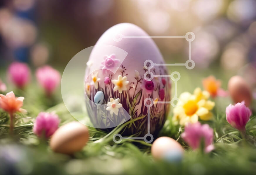 Intra Συλλεκτικό Ξύλινο Παζλ Plywood  4mm - Βαμμένο πασχαλινό αυγό σε γρασίδι με πολύχρωμα λουλούδια Σε Ξύλινο Κουτί - Διαστάσεις: 10x10 cm – 25 κομμάτια