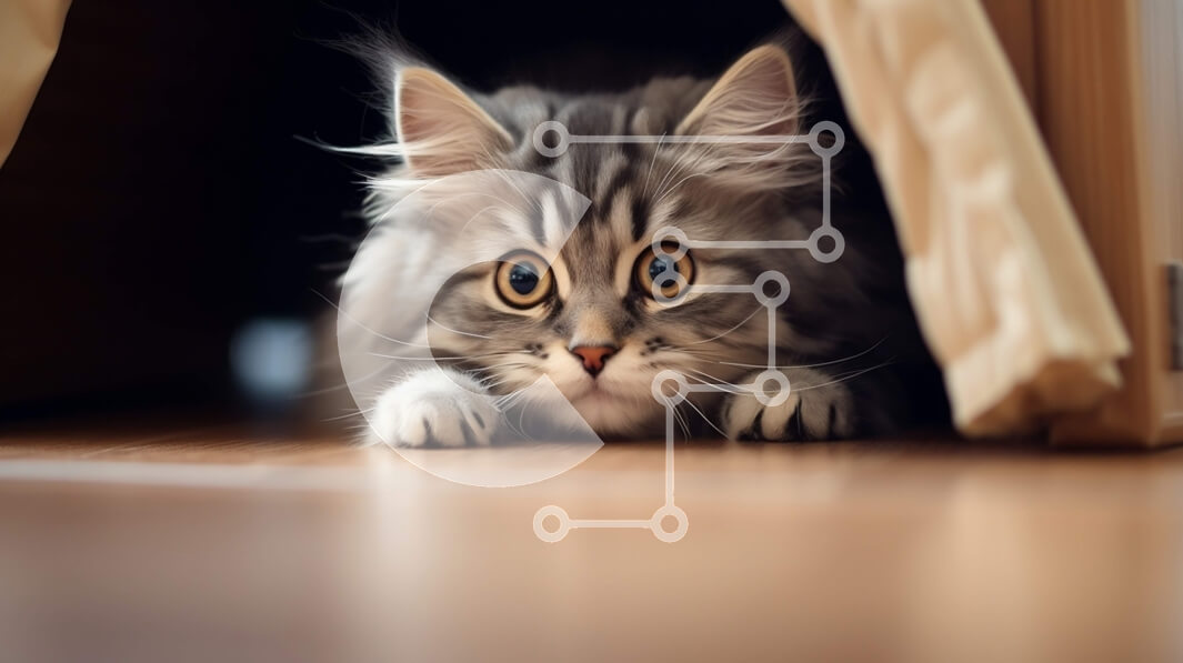 Intra Συλλεκτικό Ξύλινο Παζλ Plywood  4mm - Περίεργη γκρίζα γάτα που κρυφοκοιτάζει πίσω από την ξύλινη πόρτα Σε Ξύλινο Κουτί - Διαστάσεις: 10x10 cm – 25 κομμάτια