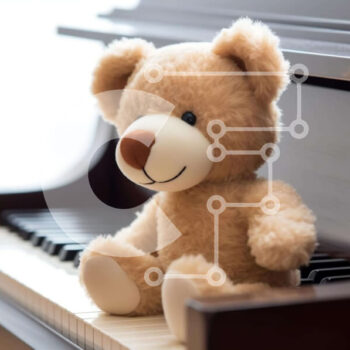 Intra Συλλεκτικό Ξύλινο Παζλ Plywood 4mm - Teddy Bear στα πλήκτρα πιάνου Σε Ξύλινο Κουτί - Διαστάσεις: 10x10 cm – 25 κομμάτια - Image 1