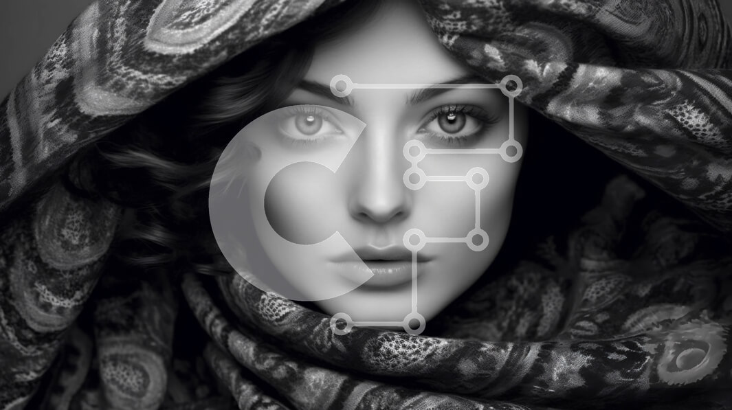 Intra Συλλεκτικό Ξύλινο Παζλ Plywood  4mm - Πορτρέτο μιας γυναίκας που φορά ένα ασπρόμαυρο κασκόλ Σε Ξύλινο Κουτί - Διαστάσεις Puzzle: 10x10 cm – 25 κομμάτια