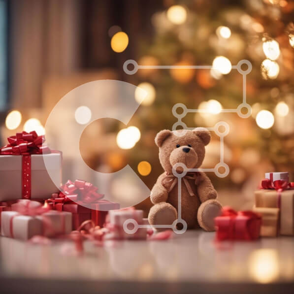 Intra Συλλεκτικό Ξύλινο Παζλ Plywood  4mm - Εορταστικό αρκουδάκι με κουτιά δώρων και χριστουγεννιάτικο δέντρο Σε Ξύλινο Κουτί - Διαστάσεις: 10x10 cm – 25 κομμάτια