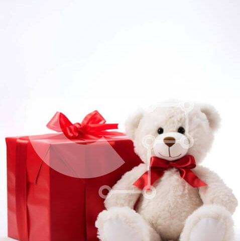 Intra Συλλεκτικό Ξύλινο Παζλ Plywood  4mm - Λευκό αρκουδάκι με ανοιχτό κόκκινο κουτί δώρου Σε Ξύλινο Κουτί - Διαστάσεις: 10x10 cm – 25 κομμάτια - Image 1