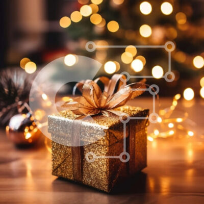 Intra Συλλεκτικό Ξύλινο Παζλ Plywood  4mm - Υπέροχη χριστουγεννιάτικη σκηνή με έναστρο φώτα και χρυσό κουτί δώρου Σε Ξύλινο Κουτί - Διαστάσεις: 10x10 cm – 25 κομμάτια - Image 1