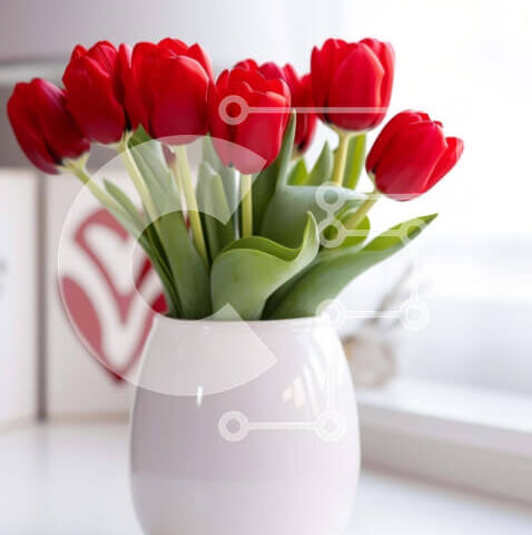 Intra Συλλεκτικό Ξύλινο Παζλ Plywood 4mm - Ζωντανές κόκκινες τουλίπες σε λευκό βάζο Σε Ξύλινο Κουτί - Διαστάσεις Puzzle: 10x10 cm – 25 κομμάτια - Image 1