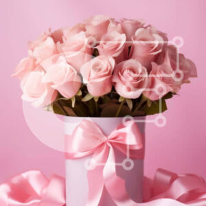 Intra Συλλεκτικό Ξύλινο Παζλ Plywood  4mm - Ροζ τριαντάφυλλα σε λευκό βάζο με ροζ κορδέλα Σε Ξύλινο Κουτί - Διαστάσεις Puzzle: 10x10 cm – 25 κομμάτια