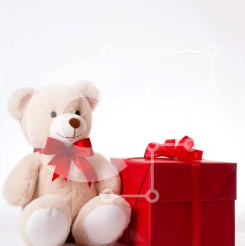 Intra Συλλεκτικό Ξύλινο Παζλ Plywood  4mm - Αρκουδάκι με κόκκινο κουτί δώρου Σε Ξύλινο Κουτί - Διαστάσεις Puzzle: 10x10 cm – 25 κομμάτια - Image 1