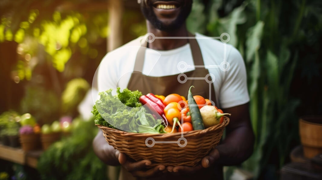 Intra Συλλεκτικό Ξύλινο Παζλ Plywood  4mm - Αφροαμερικανός που κρατά ένα καλάθι με λαχανικά Σε Ξύλινο Κουτί - Διαστάσεις Puzzle: 10x10 cm – 25 κομμάτια