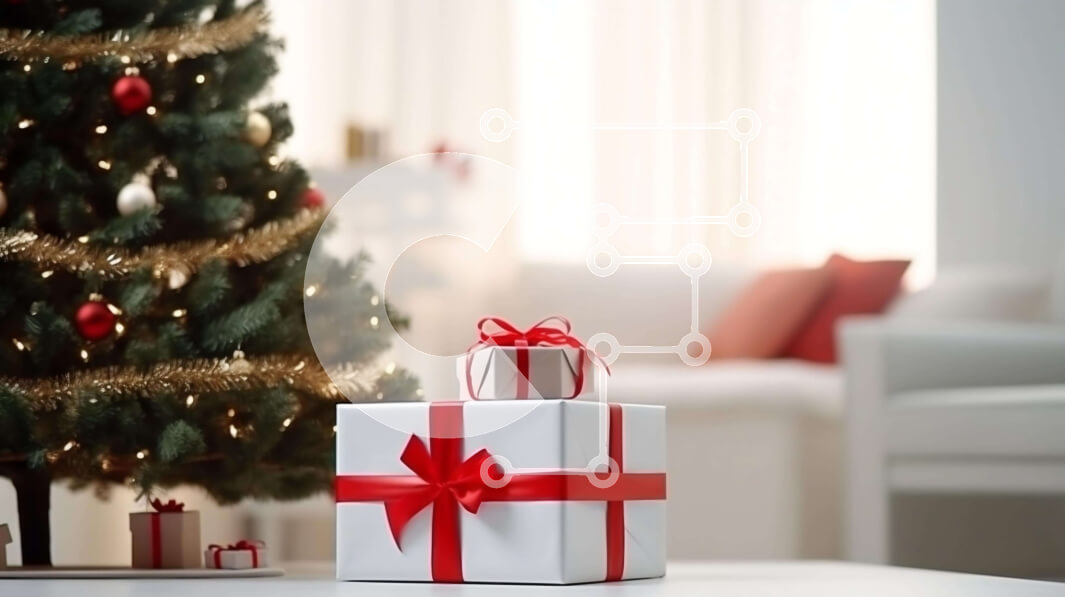 Intra Συλλεκτικό Ξύλινο Παζλ Plywood  4mm - Εορταστικό λευκό δώρο με κόκκινη κορδέλα και χριστουγεννιάτικο δέντρο Σε Ξύλινο Κουτί - Διαστάσεις: 10x10 cm – 25 κομμάτια