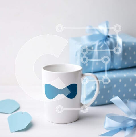 Intra Συλλεκτικό Ξύλινο Παζλ Plywood  4mm - Μπλε Κούπα Καφέ και Κουτιά Δώρου με Μπλε Κορδέλες Σε Ξύλινο Κουτί - Διαστάσεις Puzzle: 10x10 cm – 25 κομμάτια - Image 1