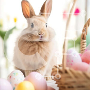 Intra Συλλεκτικό Ξύλινο Παζλ Plywood  4mm - Πασχαλινό λαγουδάκι με πολύχρωμα αυγά στο πασχαλινό καλάθι Σε Ξύλινο Κουτί - Διαστάσεις: 10x10 cm – 25 κομμάτια