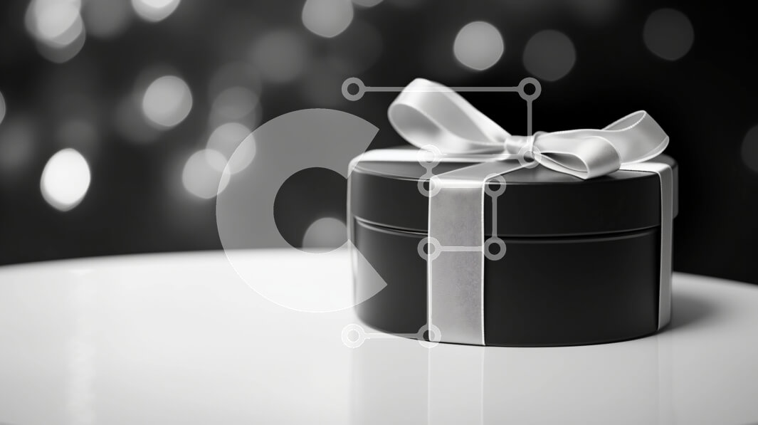 Intra Συλλεκτικό Ξύλινο Παζλ Plywood  4mm - Μαύρο και ασημί κουτί δώρου με πολύχρωμα φώτα Bokeh Σε Ξύλινο Κουτί - Διαστάσεις Puzzle: 10x10 cm – 25 κομμάτια