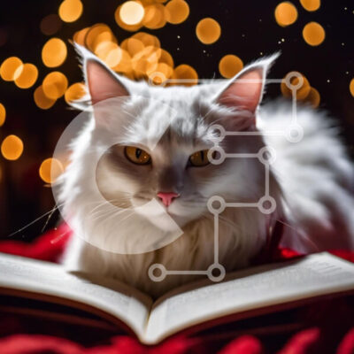 Intra Συλλεκτικό Ξύλινο Παζλ Plywood  4mm - Βιβλίο ανάγνωσης λευκής γάτας σε πολύχρωμα φώτα Σε Ξύλινο Κουτί - Διαστάσεις: 10x10 cm – 25 κομμάτια - Image 1