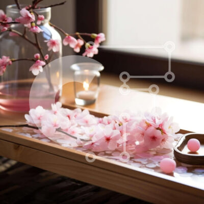 Intra Συλλεκτικό Ξύλινο Παζλ Plywood  4mm - Δίσκος Cherry Blossom με κεριά και διακοσμητικά είδη Σε Ξύλινο Κουτί - Διαστάσεις Puzzle: 10x10 cm – 25 κομμάτια - Image 1