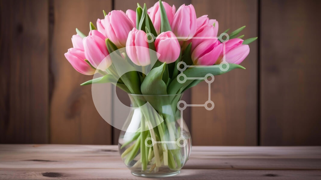 Intra Συλλεκτικό Ξύλινο Παζλ Plywood  4mm - Ροζ τουλίπες σε διάφανο βάζο σε ξύλινο τραπέζι Σε Ξύλινο Κουτί - Διαστάσεις: 10x10 cm – 25 κομμάτια