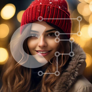 Intra Συλλεκτικό Ξύλινο Παζλ Plywood  4mm - Χαμογελαστή νεαρή γυναίκα με πορτοκαλί πουλόβερ και κόκκινο φασόλι Σε Ξύλινο Κουτί - Διαστάσεις Puzzle: 10x10 cm – 25 κομμάτια