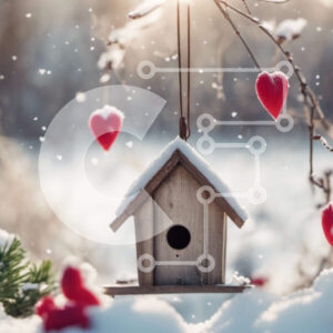 Intra Συλλεκτικό Ξύλινο Παζλ Plywood  4mm - Birdhouse με κόκκινες καρδιές στο Snowy Tree Branch Σε Ξύλινο Κουτί - Διαστάσεις: 10x10 cm – 25 κομμάτια
