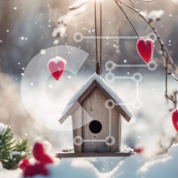 Intra Συλλεκτικό Ξύλινο Παζλ Plywood 4mm - Birdhouse με κόκκινες καρδιές στο Snowy Tree Branch Σε Ξύλινο Κουτί - Διαστάσεις: 10x10 cm – 25 κομμάτια - Image 1