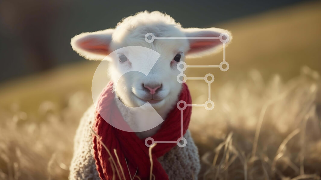 Intra Συλλεκτικό Ξύλινο Παζλ Plywood  4mm - Λευκό αρνί σε ανοιχτό χωράφι με κόκκινο κασκόλ Σε Ξύλινο Κουτί - Διαστάσεις: 10x10 cm – 25 κομμάτια