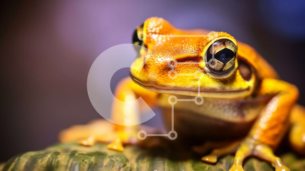 Intra Συλλεκτικό Ξύλινο Παζλ Plywood  4mm - Κοντινή εικόνα ενός όμορφα χρωματισμένου βάτραχου με μεγάλα μάτια Σε Ξύλινο Κουτί - Διαστάσεις: 10x10 cm – 25 κομμάτια